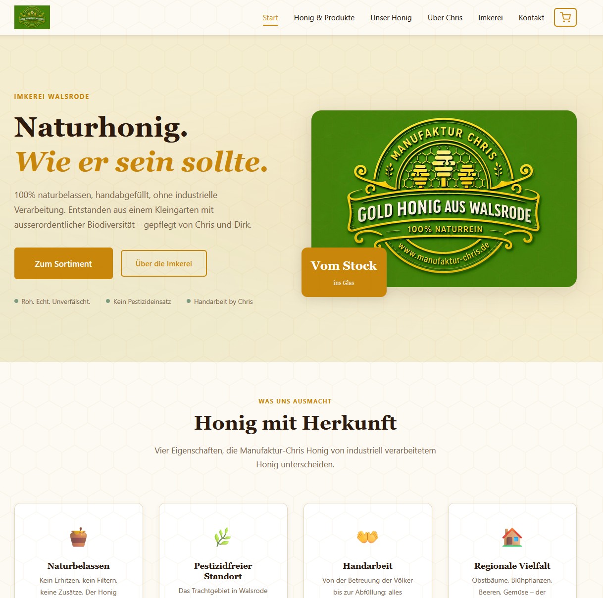 manufaktur-chris.de – Online-Shop für regionalen Naturhonig, realisiert von GeComm-IT