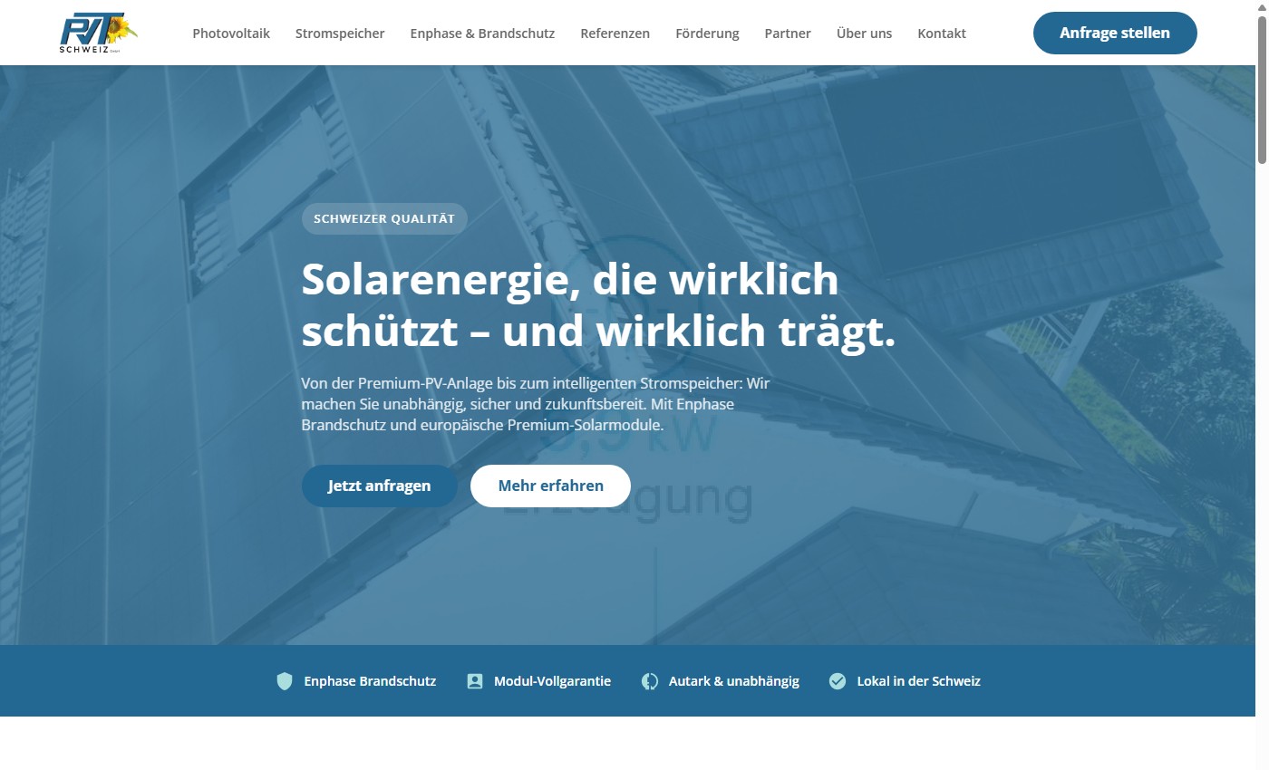 pvt-schweiz.ch – Webseite für ein Photovoltaik-Unternehmen aus Herisau, realisiert von GeComm-IT